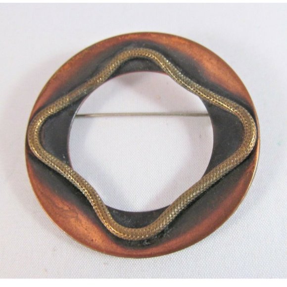 Solid Copper Jewelry - Vintage 1960 Copper Brooch Dimensional Round Modernist Abstract Pin